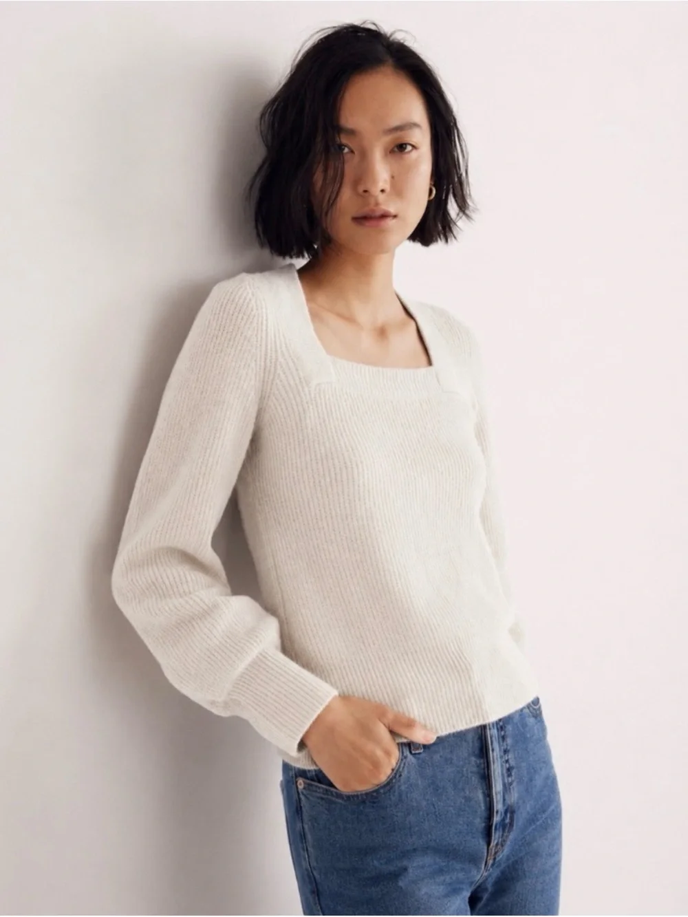 NWT Madewell Melwood Square Neck Pullover Sweater in White Size Small